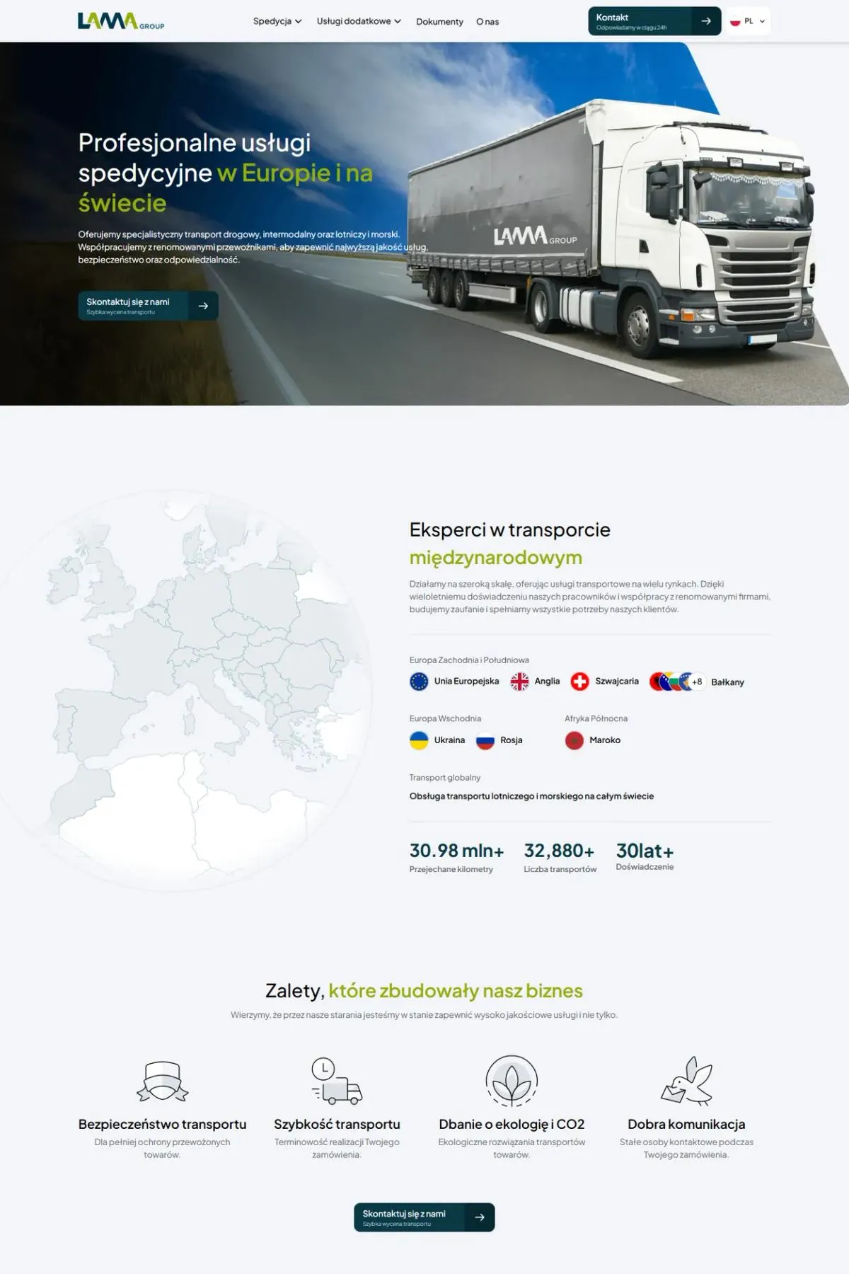 Lama Group Transport: wielojęzyczna strona firmy spedycyjnej
