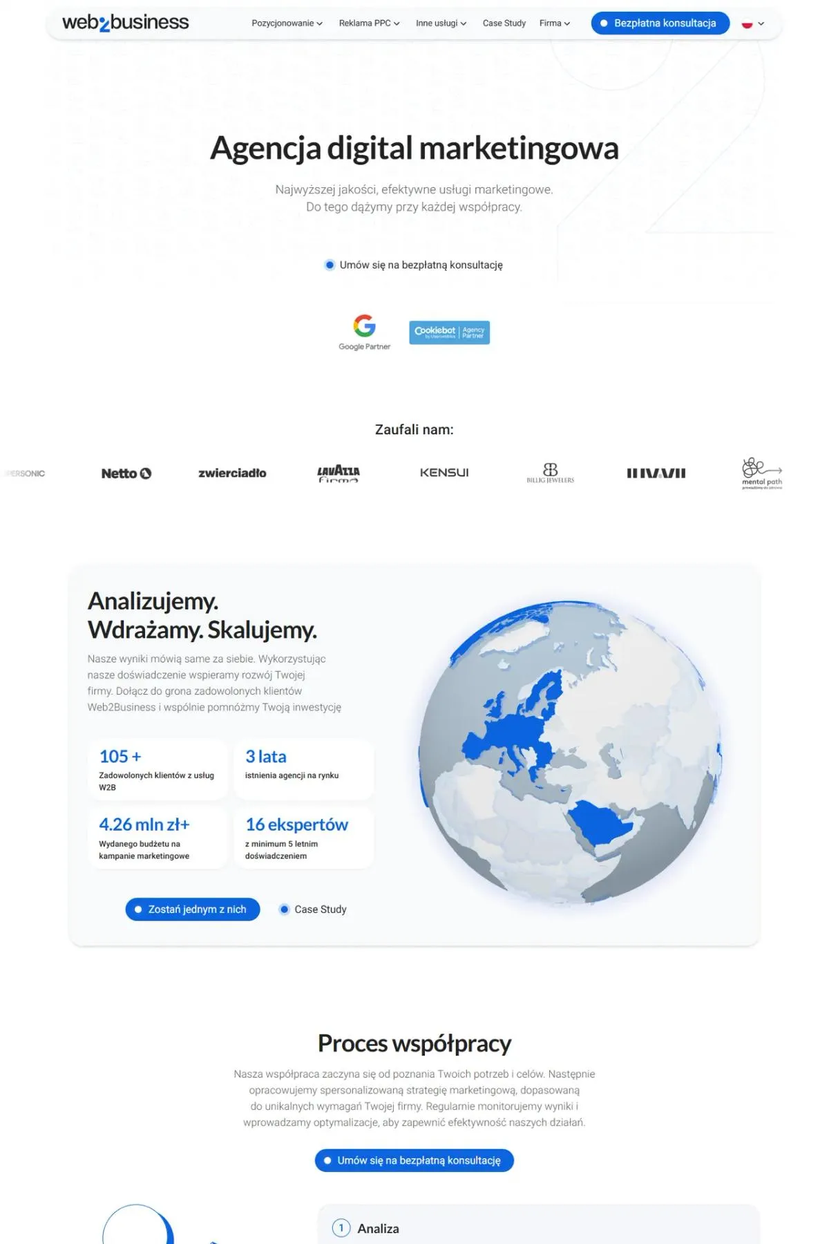 Web2Business: an agency website with language versions and an admin panel for publishing content