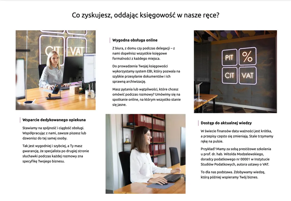 Sekcja korzyści z powierzenia księgowości specjalistom.