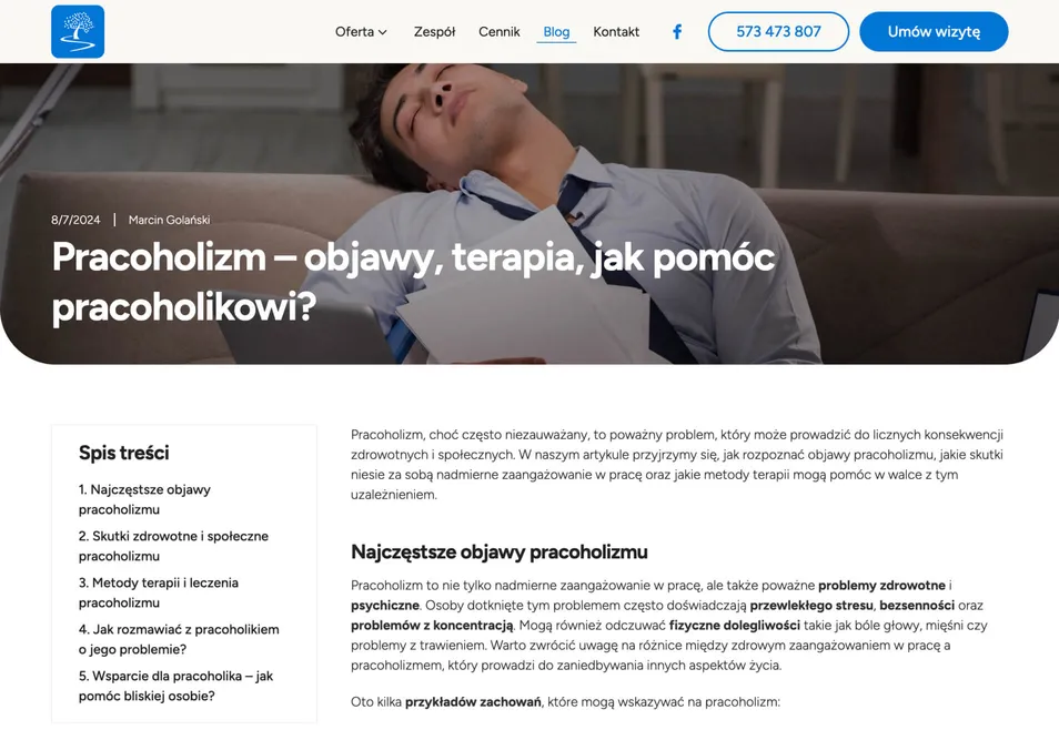 Edukacyjny post blogowy ze spisem treści.
