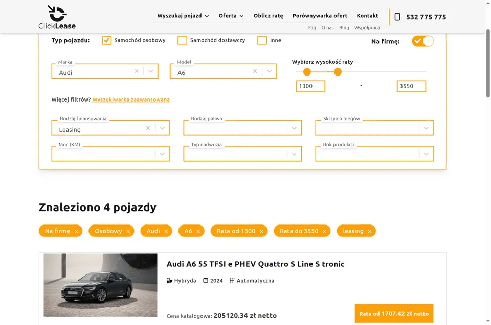 Wygodna wyszukiwarka pojazdów z filtrami.