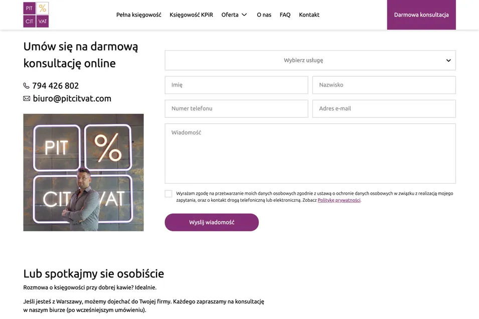 Intuicyjny formularz kontaktowy dla potencjalnych klientów.