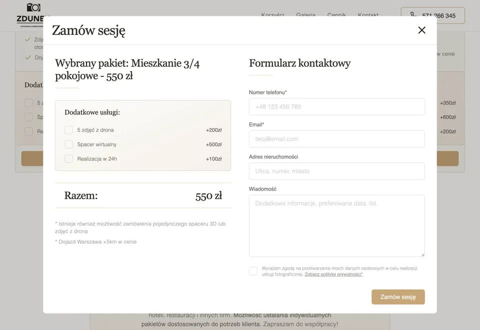 Intuicyjny formularz kontaktowy z konfiguratorem.