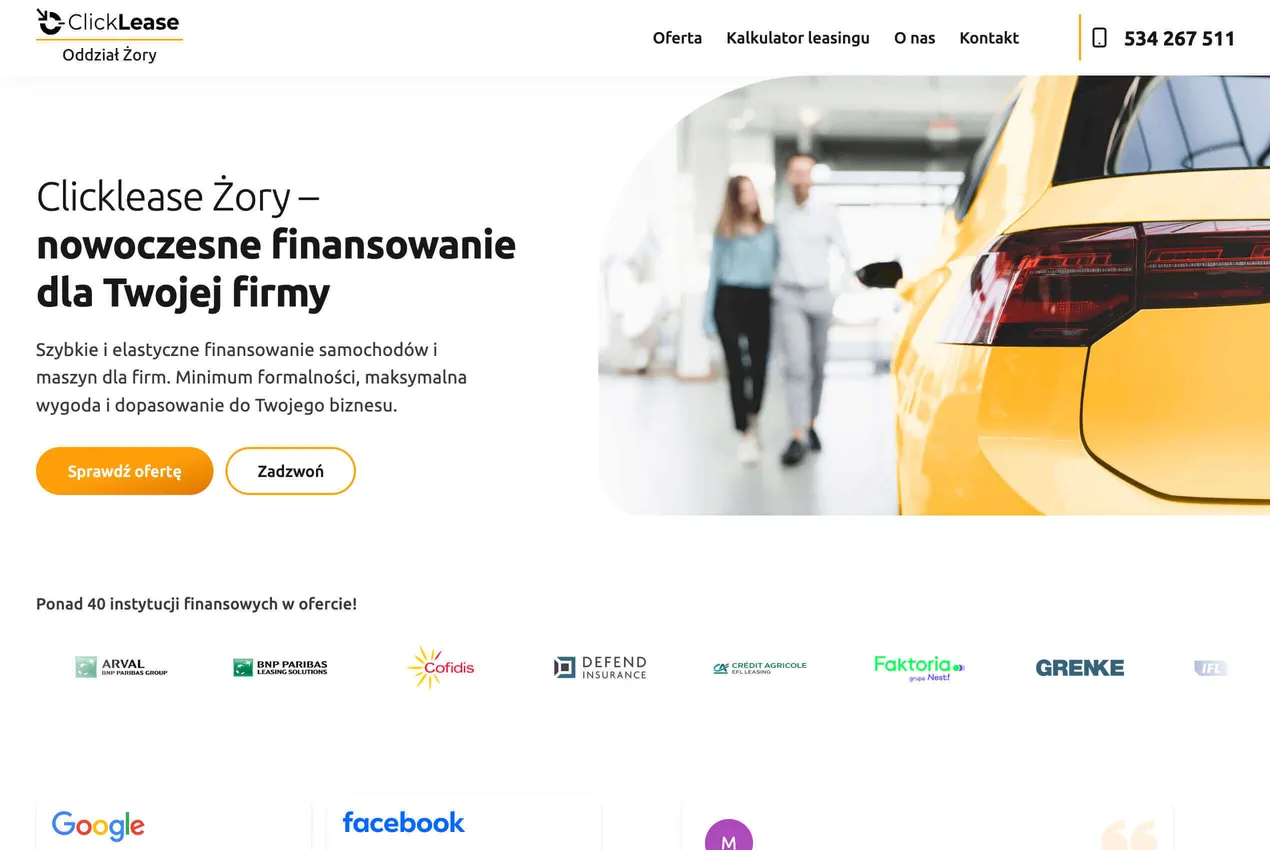 Strony internetowa dla oddziałów partnerskich ClickLease