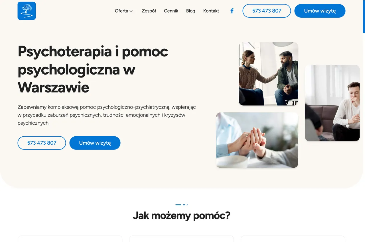 Nowa strona dla centrum psychoterapeutycznego — empatyczna wizytówka z podejściem zorientowanym na pacjenta