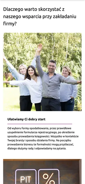 Mobilna prezentacja głównych korzyści usług księgowych.