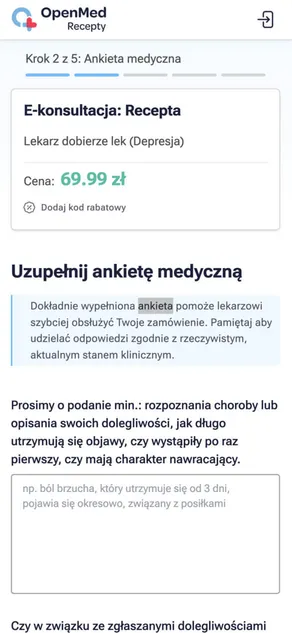 1 krok zamówienia z ankietą medyczną.