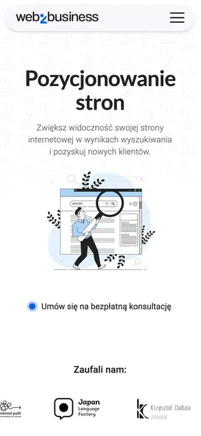 Sekcja Hero podstrony ofertowej.