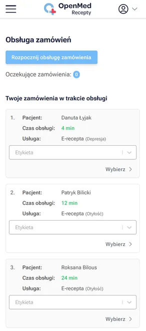Lista do obsługi dla lekarza.