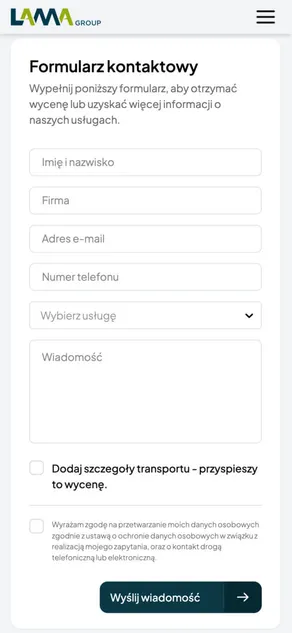 Intuicyjny formularz kontaktowy ułatwiający szybkie nawiązanie współpracy.