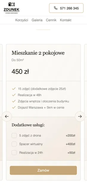 Kompaktowy widok pakietów cenowych.