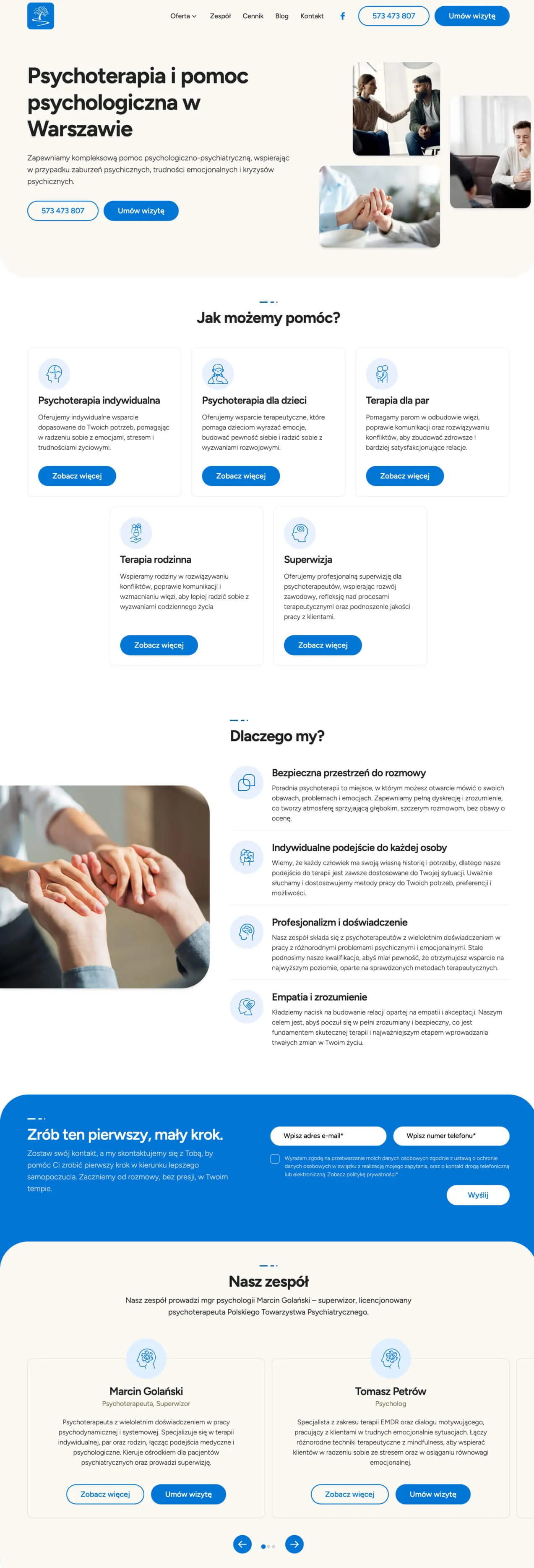 Nowa strona dla centrum psychoterapeutycznego — empatyczna wizytówka z podejściem zorientowanym na pacjenta