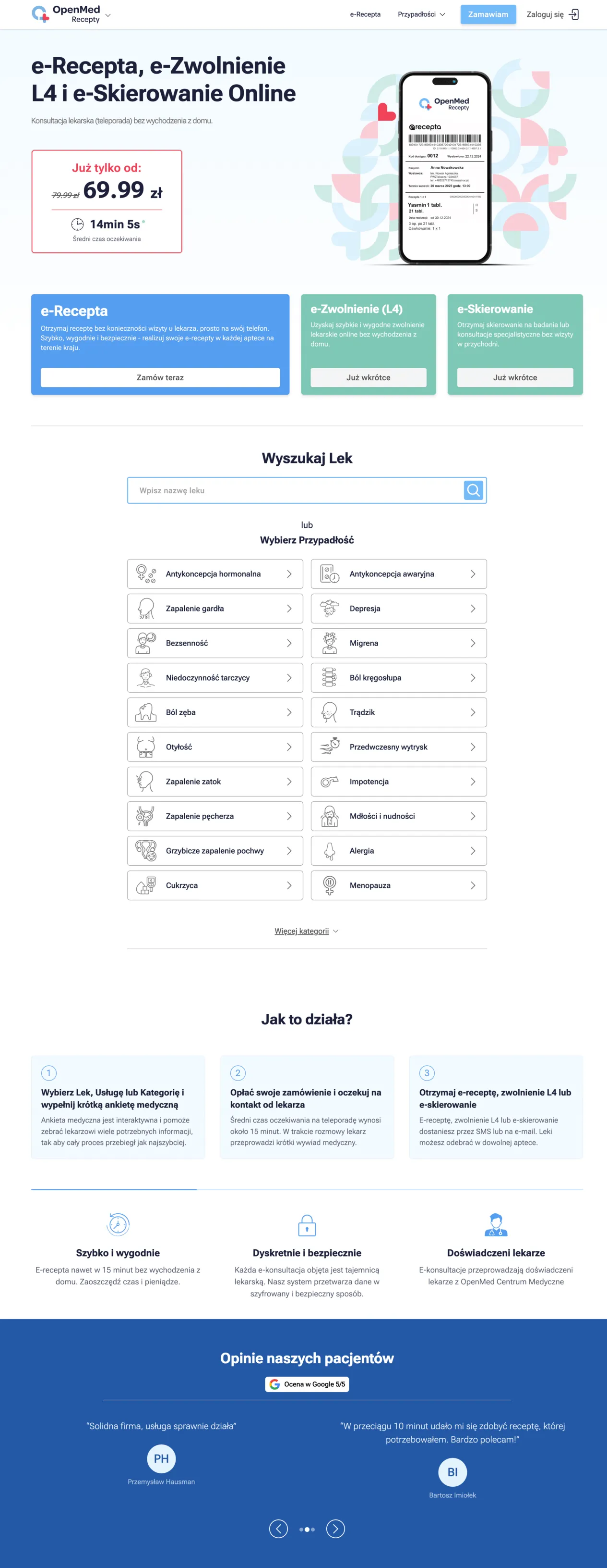 Bezpieczna i skalowalna platforma medyczna do wystawiania e-recept, L4 i e-skierowań online